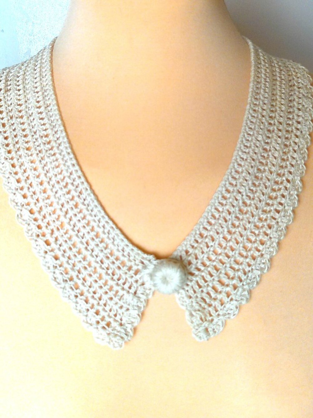 Handmade Cream Crochet Detachable Collar 21" Peter Pan Cottagecore Coquette